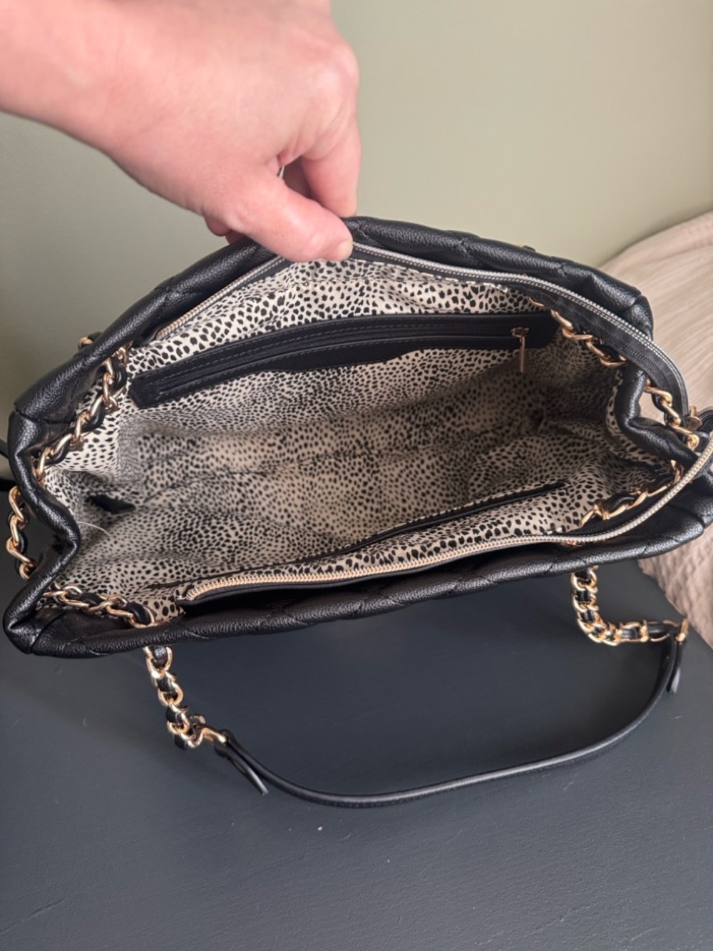 Ello Black diamond Quilted “Shirley”Shoulder Bag Vegan caviar texture Leather - Picture 12 of 16